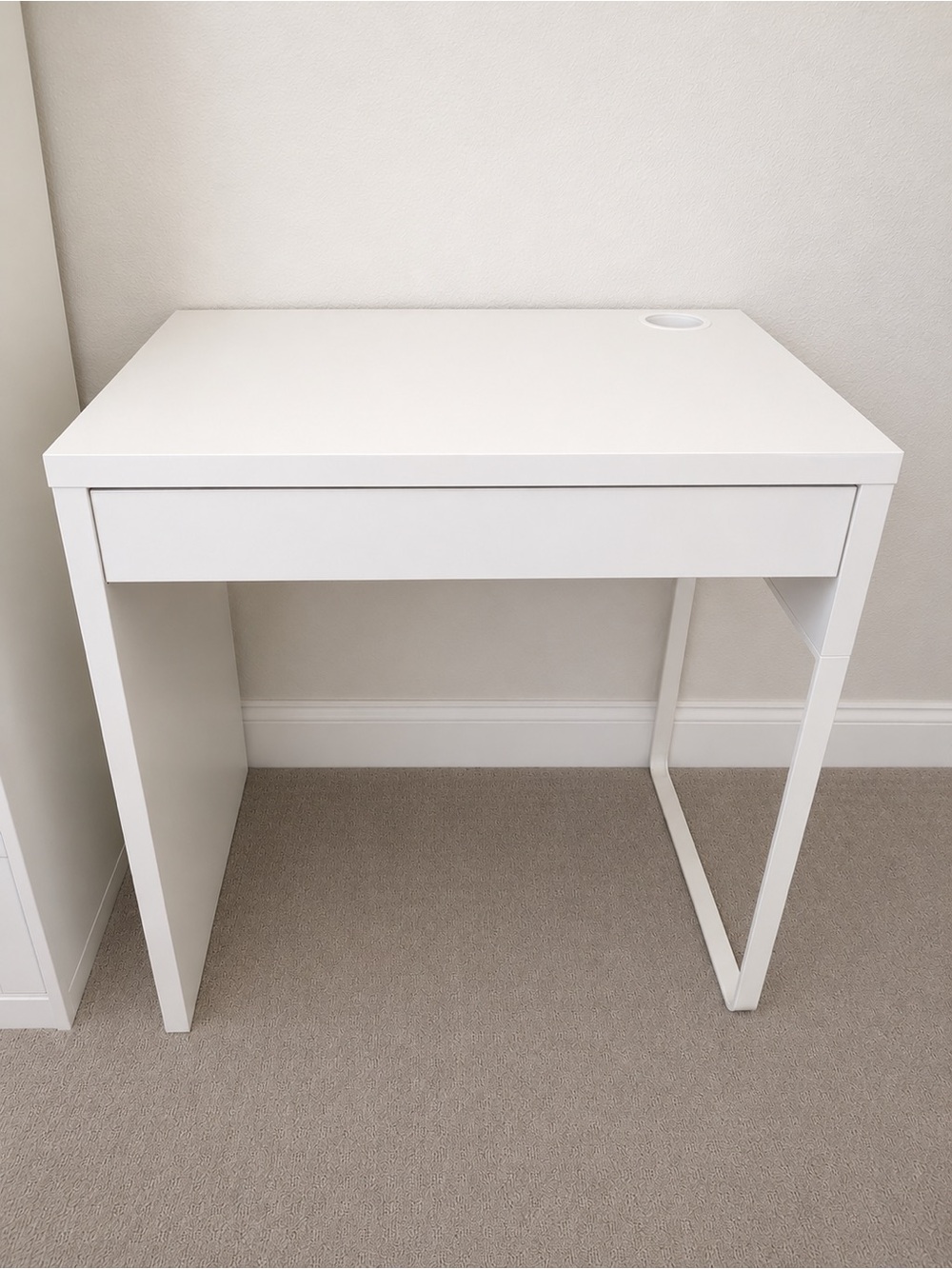 Minimal White Writing Desk with Cable Grommet